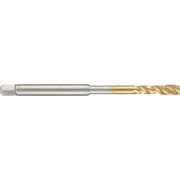 Guhring - 4-48 UNF 3 Flute 2B Modified Bottoming Spiral Flute Tap - High Speed Steel, TiN Finish, 4" OAL, Right Hand Flute, Right Hand Thread, H2/H3, Series 4284 - Exact Industrial Supply
