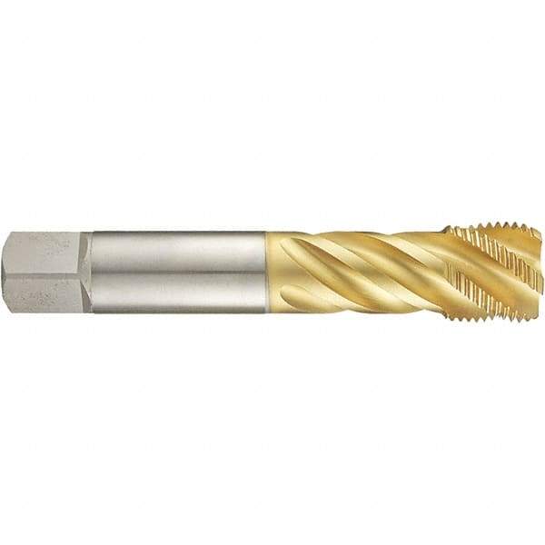 Guhring - 1-1/8-8 UNF 4 Flute 2B Modified Bottoming Spiral Flute Tap - High Speed Steel, TiN Finish, 7.0866" OAL, Right Hand Flute, Right Hand Thread, H7, Series 4289 - Eagle Tool & Supply