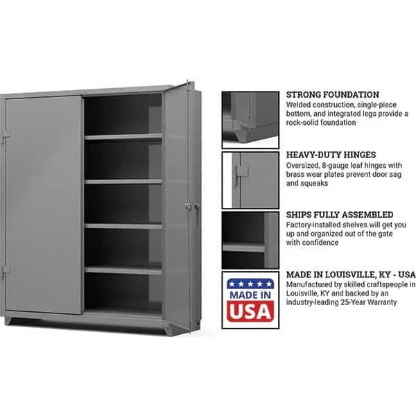 Strong Hold - 4 Shelf Locking Storage Cabinet - Steel, 60" Wide x 24" Deep x 75" High, Medium Gray - Eagle Tool & Supply