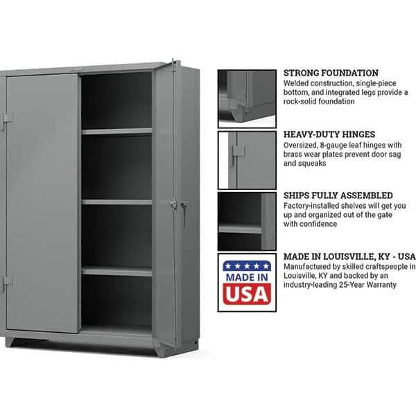 Strong Hold - 3 Shelf Locking Storage Cabinet - Steel, 48" Wide x 24" Deep x 75" High, Medium Gray - Eagle Tool & Supply