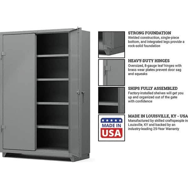 Strong Hold - 4 Shelf Locking Storage Cabinet - Steel, 48" Wide x 24" Deep x 75" High, Medium Gray - Eagle Tool & Supply