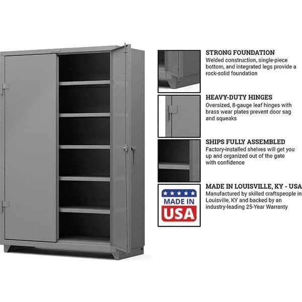 Strong Hold - 5 Shelf Locking Storage Cabinet - Steel, 48" Wide x 24" Deep x 75" High, Medium Gray - Eagle Tool & Supply