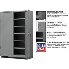 Strong Hold - 5 Shelf Locking Storage Cabinet - Steel, 48" Wide x 24" Deep x 75" High, Medium Gray - Eagle Tool & Supply
