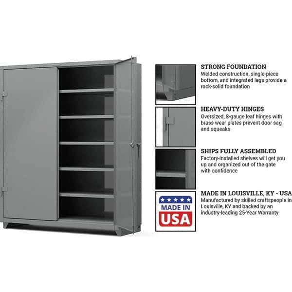 Strong Hold - 5 Shelf Locking Storage Cabinet - Steel, 60" Wide x 24" Deep x 75" High, Medium Gray - Eagle Tool & Supply