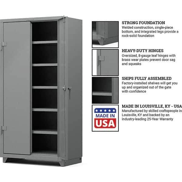 Strong Hold - 5 Shelf Locking Storage Cabinet - Steel, 36" Wide x 24" Deep x 75" High, Medium Gray - Eagle Tool & Supply