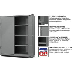 Strong Hold - 3 Shelf Locking Storage Cabinet - Steel, 60" Wide x 24" Deep x 75" High, Medium Gray - Eagle Tool & Supply