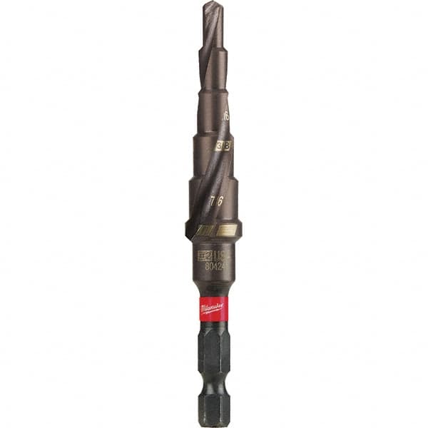 Milwaukee Tool - 6 Hole Sizes, 1/8 to 1/2" Hole Diam Steel Rapid Strike Tip Step Drill Bit - Eagle Tool & Supply