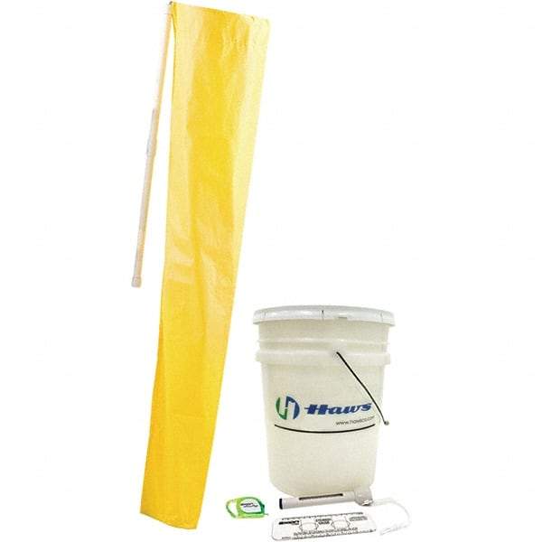 Haws - 12" Long x 12" Wide x 78" High, Plumbed Wash Station Compliance Test Kit - Includes 5 Gal Bucket, Shower Sock, Water Pole, Eyewash Gauge, Tape Measure, Thermometer - Eagle Tool & Supply