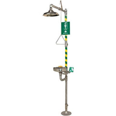 Haws - 23.7 GPM shower Flow, Drench shower, Eye & Face Wash Station - Bowl, Triangular Pull Rod, Push Handle & Foot Pedal Activated, Stainless Steel Pipe, Stainless Steel Shower Head, Corrosion Resistant - Eagle Tool & Supply