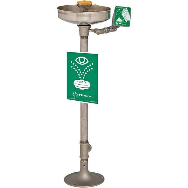 Haws - 15" Wide x 40" High, Pedestal Mount, Stainless Steel Bowl, Eye & Face Wash Station - 11" Inlet, 3.7 GPM Flow Rate - Eagle Tool & Supply