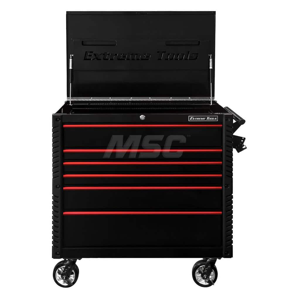 Tool Storage Carts; Type: Tool Cart; Number of Drawers: 6.000; Width Range: 36″ - 47.9″; Depth Range: 24″ - 29.9″; Height Range: 36″ - 47.9″; Load Capacity (Lb.): 1600.000; Color: Cart Black with Red Trim; Type: Tool Cart