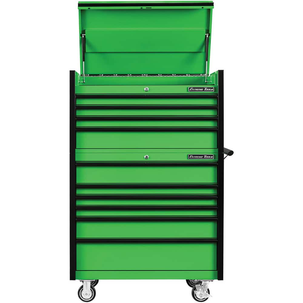 Tool Storage Combos & Systems; Type: Roller Cabinet with Top Chest Combo; Drawers Range: 5 - 10 Drawers; Number of Pieces: 2.000; Width Range: 36″ - 47.9″; Depth Range: 18″ - 23.9″; Height Range: 60″ and Higher; Color: Combo Green with Black Trim; Type: R