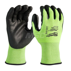 Cut, Puncture & Abrasive-Resistant Gloves: Size 2XL, ANSI Cut A3, ANSI Puncture 0, Nitrile, Polyurethane High-Visibility Yellow, Palm & Fingers Coated, Polyester Lined, Polyurethane Back, Smooth Grip, ANSI Abrasion 0