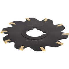 Indexable Slotting Cutter: 0.161'' Cutting Width, 3.1496'' Cutter Dia, Arbor Hole Connection, 0.748'' Depth of Cut, 0.866'' Hole, Neutral Self Clamping, Uses 6 SS Inserts, 6 Teeth, Straight, Positive, Steel, Black Oxide Finish