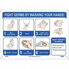 NMC - "Fight Germs By Washing Your Hands!", 14" Wide x 10" High, Rigid Plastic Safety Sign - Eagle Tool & Supply