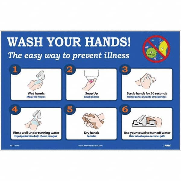 NMC - 1 5-Piece "Wash Your Hands! - The Easy Way to Prevent Illness", 18" Wide x 12" High, Paper Safety Sign - Eagle Tool & Supply