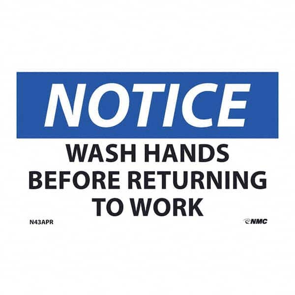 NMC - 1 5-Piece Restroom, Janitorial & Housekeeping Label - Legend: Notice - Wash Hands Before Returning to Work - Eagle Tool & Supply