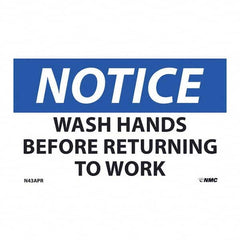 NMC - 1 5-Piece Restroom, Janitorial & Housekeeping Label - Legend: Notice - Wash Hands Before Returning to Work - Eagle Tool & Supply