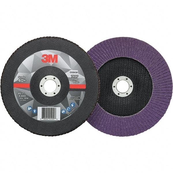 3M - 7" Disc Diam, 7/8" Center Hole, Type 27 Ceramic Flap Disc - 8,600 Max RPM, Fiberglass Backing, Arbor Attaching System, Coated - Eagle Tool & Supply