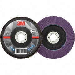 3M - 5" Disc Diam, 7/8" Center Hole, Type 27 Ceramic Flap Disc - 12,000 Max RPM, Fiberglass Backing, Arbor Attaching System, Coated - Eagle Tool & Supply
