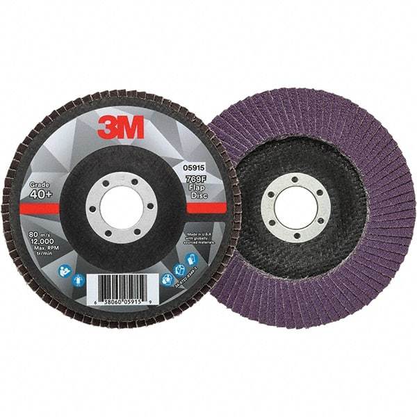 3M - 5" Disc Diam, 7/8" Center Hole, Type 27 Ceramic Flap Disc - 12,000 Max RPM, Fiberglass Backing, Arbor Attaching System, Coated - Eagle Tool & Supply