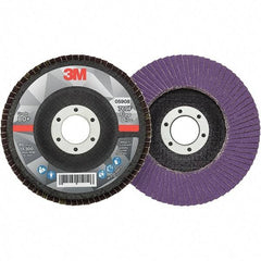 3M - 4-1/2" Disc Diam, 7/8" Center Hole, Type 29 Ceramic Flap Disc - 13,300 Max RPM, Fiberglass Backing, Arbor Attaching System, Coated - Eagle Tool & Supply