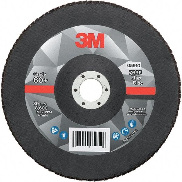 3M - 7" Disc Diam, 7/8" Center Hole, Type 27 Ceramic Flap Disc - 8,600 Max RPM, Fiberglass Backing, Arbor Attaching System, Coated - Eagle Tool & Supply