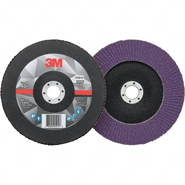 3M - 7" Disc Diam, 7/8" Center Hole, Type 29 Ceramic Flap Disc - 8,600 Max RPM, Fiberglass Backing, Arbor Attaching System, Coated - Eagle Tool & Supply