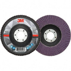 3M - 4-1/2" Disc Diam, 7/8" Center Hole, Type 27 Ceramic Flap Disc - 13,300 Max RPM, Fiberglass Backing, Arbor Attaching System, Coated - Eagle Tool & Supply