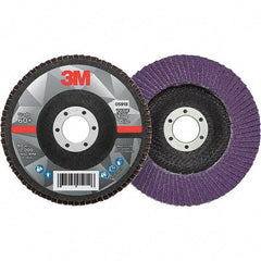 3M - 5" Disc Diam, 7/8" Center Hole, Type 29 Ceramic Flap Disc - 12,000 Max RPM, Fiberglass Backing, Arbor Attaching System, Coated - Eagle Tool & Supply