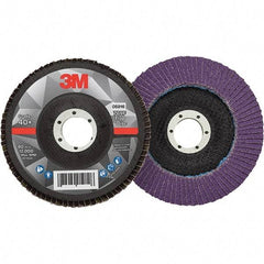 3M - 5" Disc Diam, 7/8" Center Hole, Type 29 Ceramic Flap Disc - 12,000 Max RPM, Fiberglass Backing, Arbor Attaching System, Coated - Eagle Tool & Supply