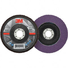 3M - 5" Disc Diam, 7/8" Center Hole, Type 29 Ceramic Flap Disc - 12,000 Max RPM, Fiberglass Backing, Arbor Attaching System, Coated - Eagle Tool & Supply