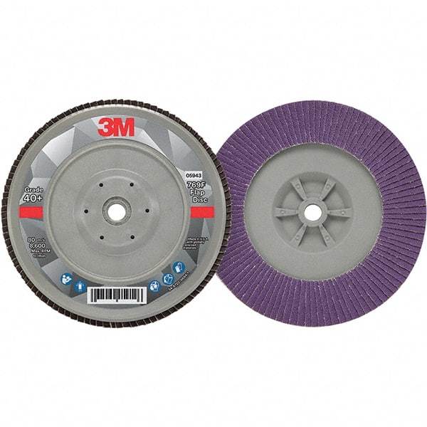 3M - 7" Disc Diam, 5/8-11 Center Hole, Type 29 Ceramic Flap Disc - 8,600 Max RPM, Plastic Backing, Arbor Attaching System, Coated - Eagle Tool & Supply
