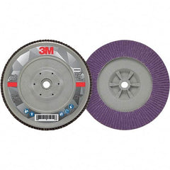 3M - 7" Disc Diam, 5/8-11 Center Hole, Type 29 Ceramic Flap Disc - 8,600 Max RPM, Plastic Backing, Arbor Attaching System, Coated - Eagle Tool & Supply