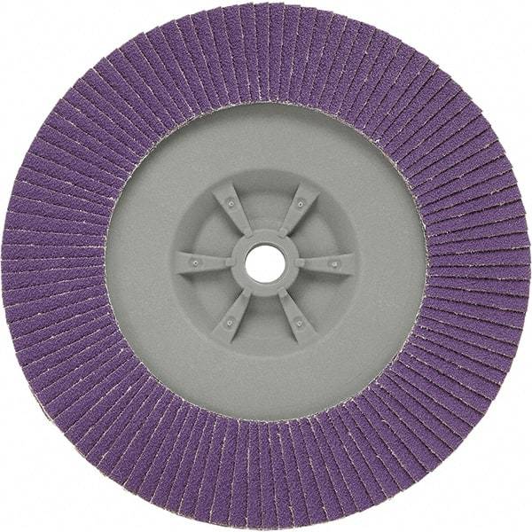 3M - 7" Disc Diam, 5/8-11 Center Hole, Type 29 Ceramic Flap Disc - 8,600 Max RPM, Plastic Backing, Arbor Attaching System, Coated - Eagle Tool & Supply
