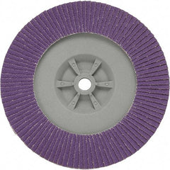 3M - 7" Disc Diam, 5/8-11 Center Hole, Type 29 Ceramic Flap Disc - 8,600 Max RPM, Plastic Backing, Arbor Attaching System, Coated - Eagle Tool & Supply