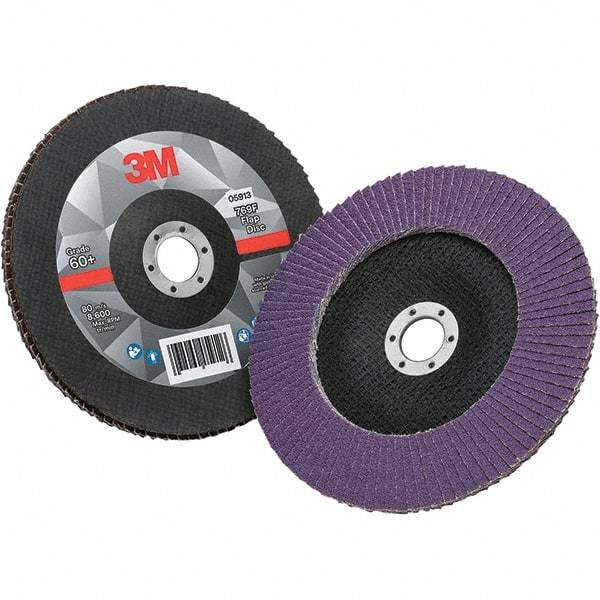 3M - 7" Disc Diam, 7/8" Center Hole, Type 29 Ceramic Flap Disc - 8,600 Max RPM, Fiberglass Backing, Arbor Attaching System, Coated - Eagle Tool & Supply