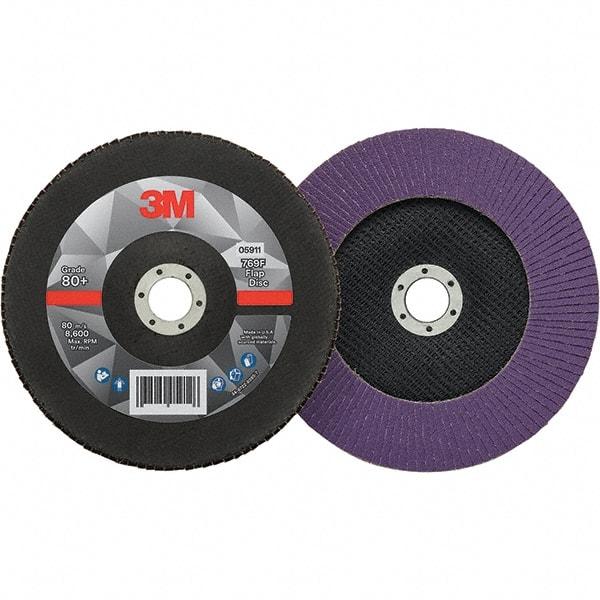 3M - 7" Disc Diam, 7/8" Center Hole, Type 27 Ceramic Flap Disc - 8,600 Max RPM, Fiberglass Backing, Arbor Attaching System, Coated - Eagle Tool & Supply