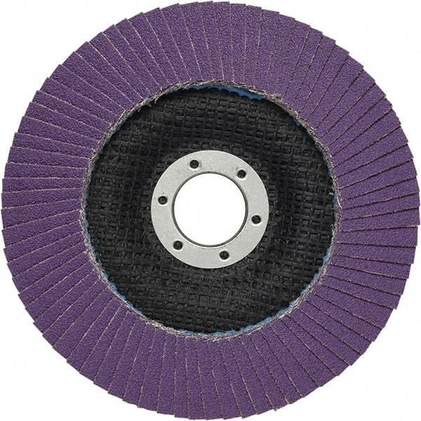 3M - 4-1/2" Disc Diam, 7/8" Center Hole, Type 27 Ceramic Flap Disc - 13,300 Max RPM, Fiberglass Backing, Arbor Attaching System, Coated - Eagle Tool & Supply