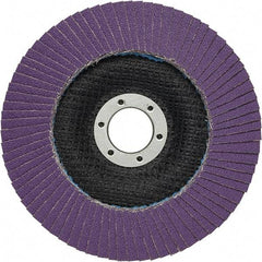 3M - 4-1/2" Disc Diam, 7/8" Center Hole, Type 27 Ceramic Flap Disc - 13,300 Max RPM, Fiberglass Backing, Arbor Attaching System, Coated - Eagle Tool & Supply