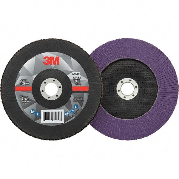 3M - 7" Disc Diam, 7/8" Center Hole, Type 29 Ceramic Flap Disc - 8,600 Max RPM, Fiberglass Backing, Arbor Attaching System, Coated - Eagle Tool & Supply