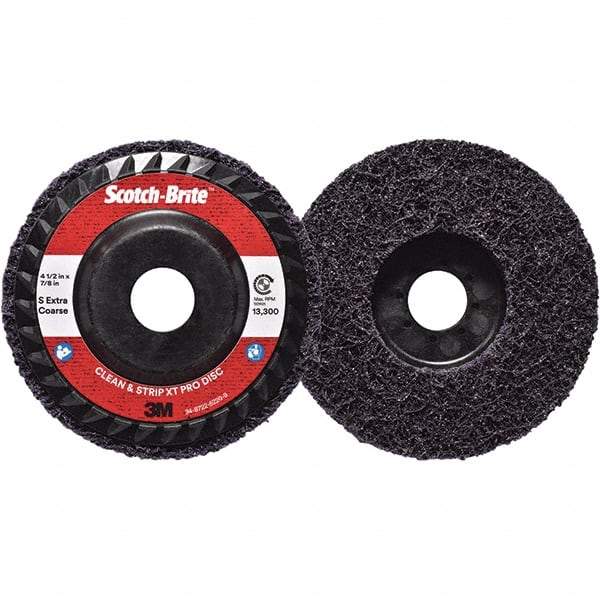 3M - 4-1/2" Extra Coarse Grade Silicon Carbide Deburring Disc - 7/8" Center Hole, Quick Change Connection, Purple, 13,300 Max RPM - Eagle Tool & Supply