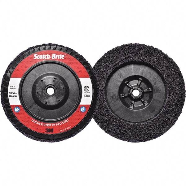 3M - 7" Extra Coarse Grade Silicon Carbide Deburring Disc - 5/8-11 Threaded Center Hole, Quick Change Connection, Purple, 8,600 Max RPM - Eagle Tool & Supply