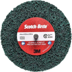 3M - 4" Extra Coarse Grade Aluminum Oxide Deburring Disc - 1/4" Center Hole, Quick Change Connection, Green, 12,000 Max RPM - Eagle Tool & Supply