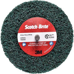 3M - 4" Extra Coarse Grade Aluminum Oxide Deburring Disc - 1/4" Center Hole, Quick Change Connection, Green, 12,000 Max RPM - Eagle Tool & Supply