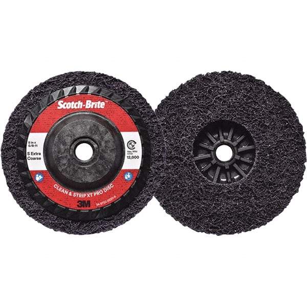 3M - 5" Extra Coarse Grade Silicon Carbide Deburring Disc - 5/8-11 Threaded Center Hole, Quick Change Connection, Purple, 12,000 Max RPM - Eagle Tool & Supply