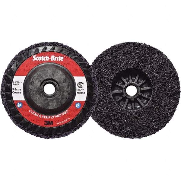 3M - 4-1/2" Extra Coarse Grade Silicon Carbide Deburring Disc - 5/8-11 Threaded Center Hole, Quick Change Connection, Purple, 13,300 Max RPM - Eagle Tool & Supply