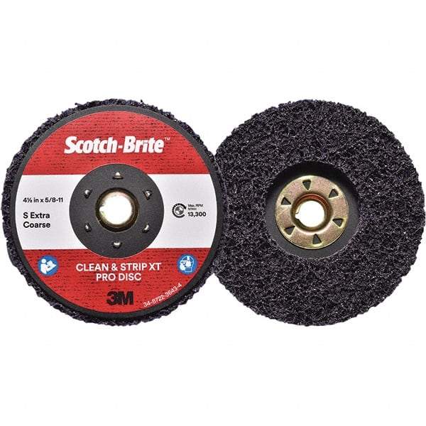 3M - 4-1/2" Extra Coarse Grade Silicon Carbide Deburring Disc - 5/8-11 Threaded Center Hole, Quick Change Connection, Purple, 13,300 Max RPM - Eagle Tool & Supply