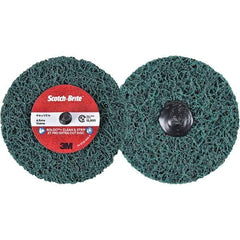 3M - 4" Extra Coarse Grade Aluminum Oxide Deburring Disc - 1/2" Center Hole, Quick Change Connection, Green, 12,000 Max RPM - Eagle Tool & Supply