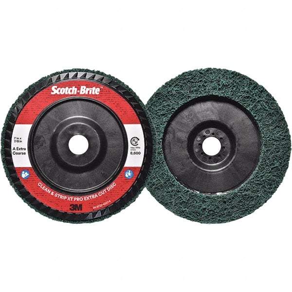 3M - 7" Extra Coarse Grade Aluminum Oxide Deburring Disc - 7/8" Center Hole, Quick Change Connection, Green, 8,600 Max RPM - Eagle Tool & Supply